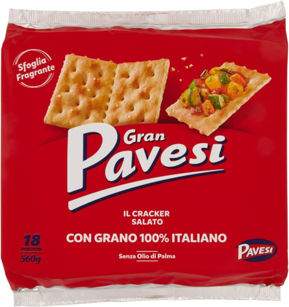 GRAN PAVESI CRACKER SALATI SENZA OLIO DI PALMA 18 PORZIONI 560 GR.