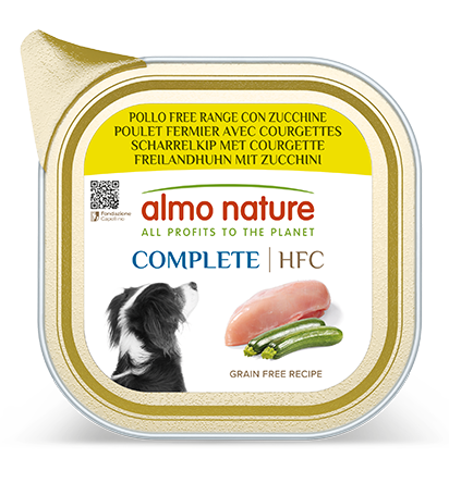 ALMO NATURE HFC COMPLETE DOGS: POLLO FREE RANGE E ZUCCHINE 85 GR.