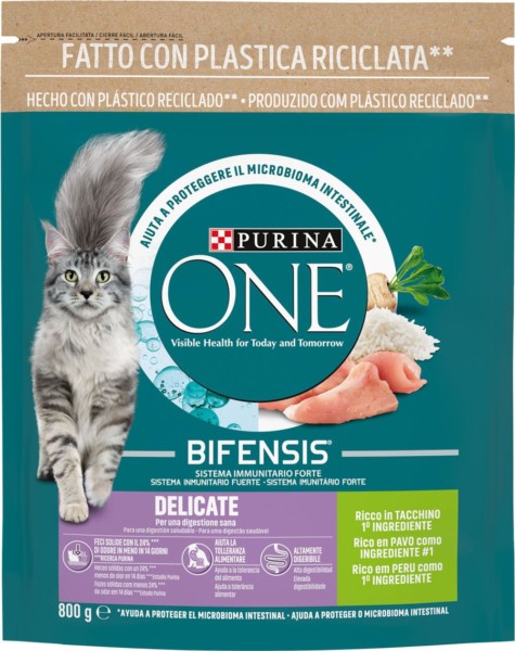 PURINA ONE BIFENSIS DELICATE CROCCANTINI PER GATTO CON TACCHINO 800 GR.