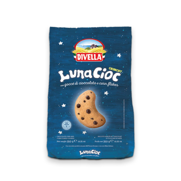DIVELLA BISCOTTI LUNACIOC CON GOCCE DI CIOCCOLATO E CORNFLAKES 350 GR.