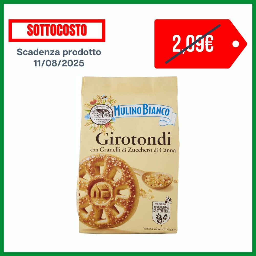MULINO BIANCO BISCOTTI GIROTONDI CON GRANELLI DI ZUCCHERO DI CANNA 350 GR.