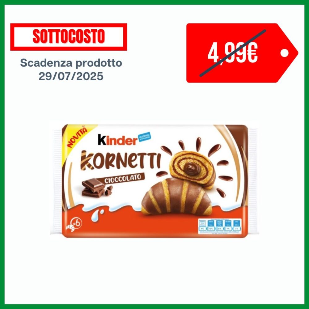 KINDER KORNETTI AL CIOCCOLATO 6 CORNETTI 252 GR.