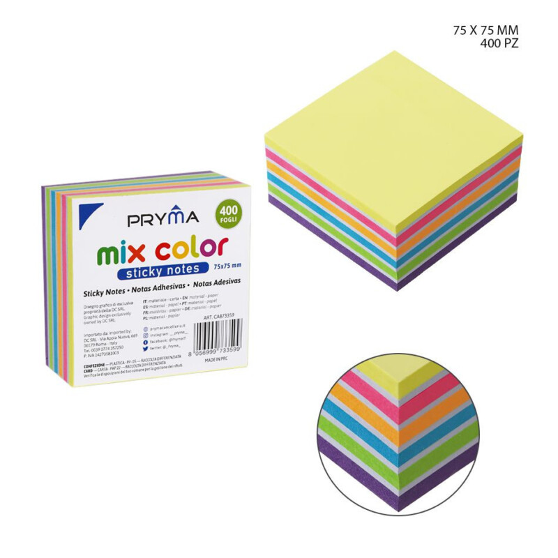 BLOCK NOTES ADESIVI MIX COLOR 75x75MM - 400 FOGLI