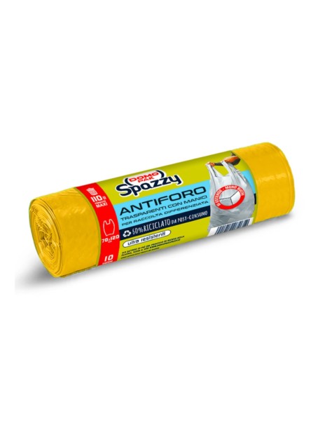 DOMOPAK SPAZZY SACCHI IMMONDIZIA ANTIFORO GIALLO CON MANICI 10 SACCHI 70x120 CM.
