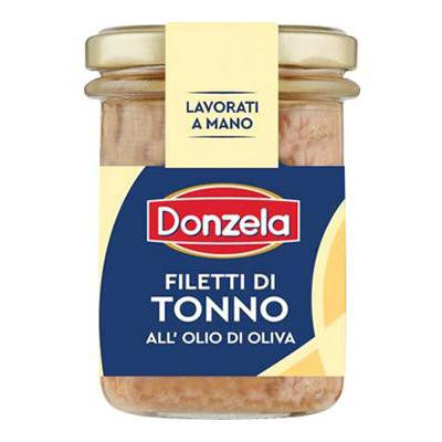 DONZELA FILETTI DI TONNO ALL'OLIO DI OLIVA LAVORATI A MANO IN VETRO 180 GR.