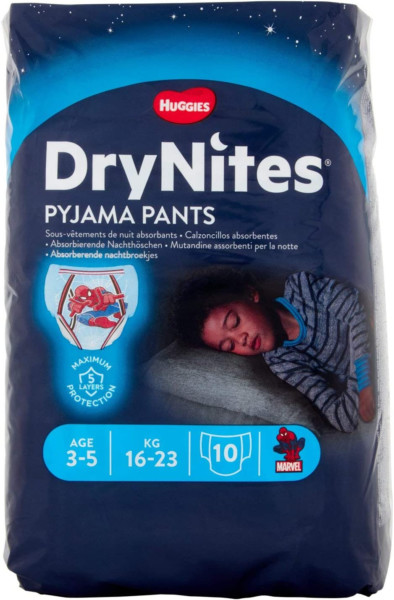 HUGGIES DRYNITES MUTANDINE ASSORBENTI PER LA NOTTE BIMBO 3/5 ANNI TGL S - 10 MUTANDINE
