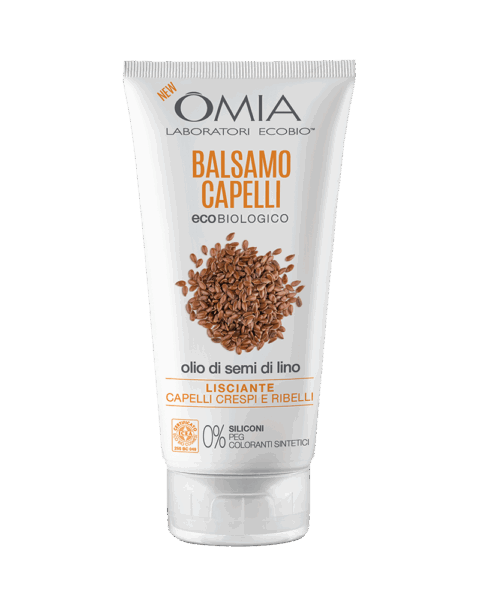 OMIA BALSAMO PER CAPELLI ECOBIOLOGICO ALL'OLIO DI SEMI DI LINO LISCIANTE PER CAPELLI CRESPI E RIBELLI 0% SILICONI 180 ML.