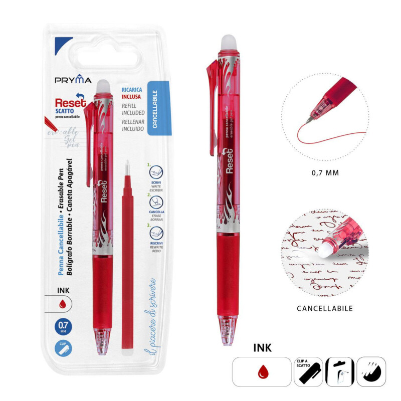 PENNA CANCELLABILE RESET A SCATTO ROSSA 0.7MM + RICARICA
