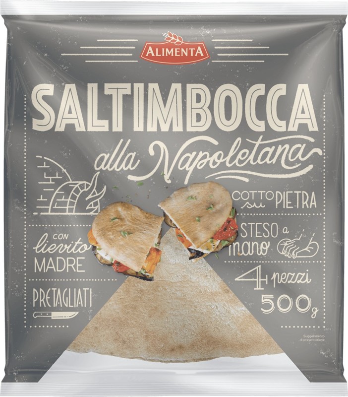 ALIMENTA SALTIMBOCCA ALLA NAPOLETANA PRETAGLIATO CON LIEVITO MADRE COTTO SU PIETRA 4 PEZZI 500 GR.