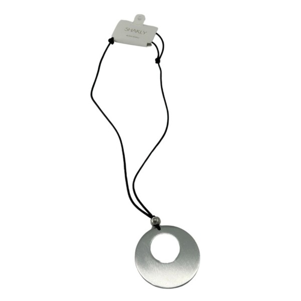 SHAKLY COLLANA NERA CON TONDO SATINATO COLOR ARGENTO