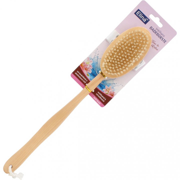 SPAZZOLA DA BAGNO IN LEGNO CON CINTURINO DA POLSO E MANICO RIMOVIBILE 42x7x3 CM.