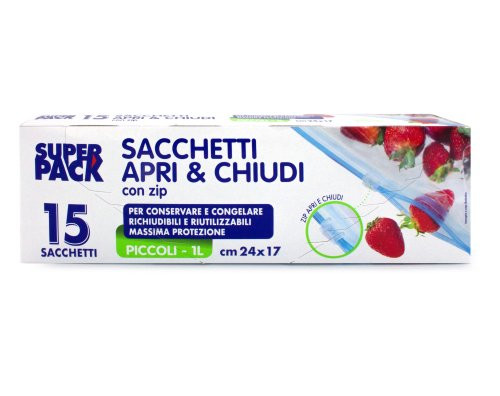 SUPER PACK SACCHETTI APRI E CHIUDI CON ZIP - 15 SACCHETTI