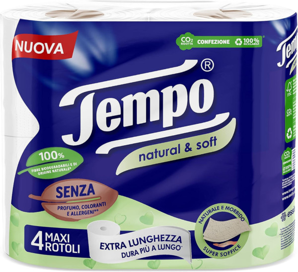 TEMPO NATURAL & SOFT CARTA IGIENICA 4 MAXI ROTOLI