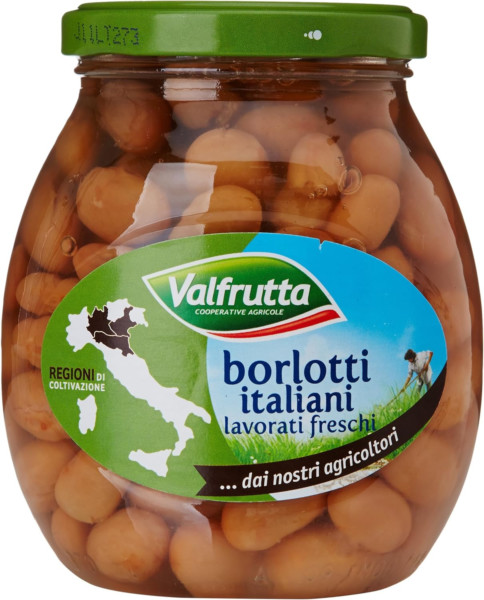 VALFRUTTA FAGIOLI BORLOTTI ITALIANI LAVORATI FRESCHI IN VETRO 360 GR.