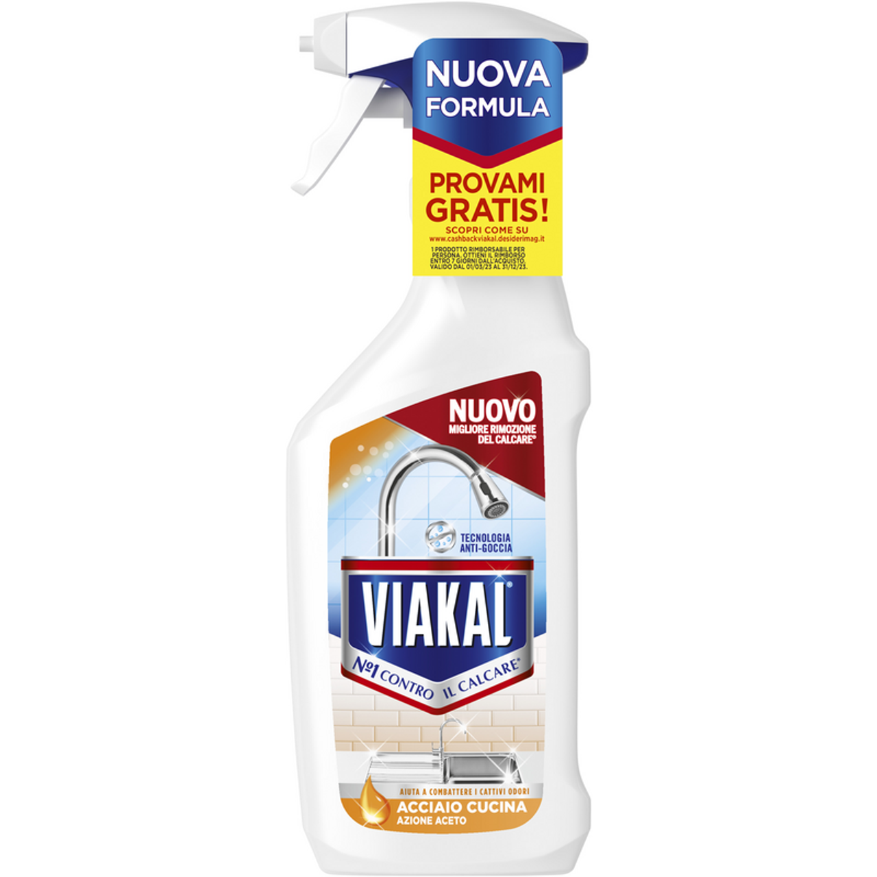 VIAKAL ANTICALCARE SPRAY ACCIAIO CUCINA AZIONE ACETO 470 ML.