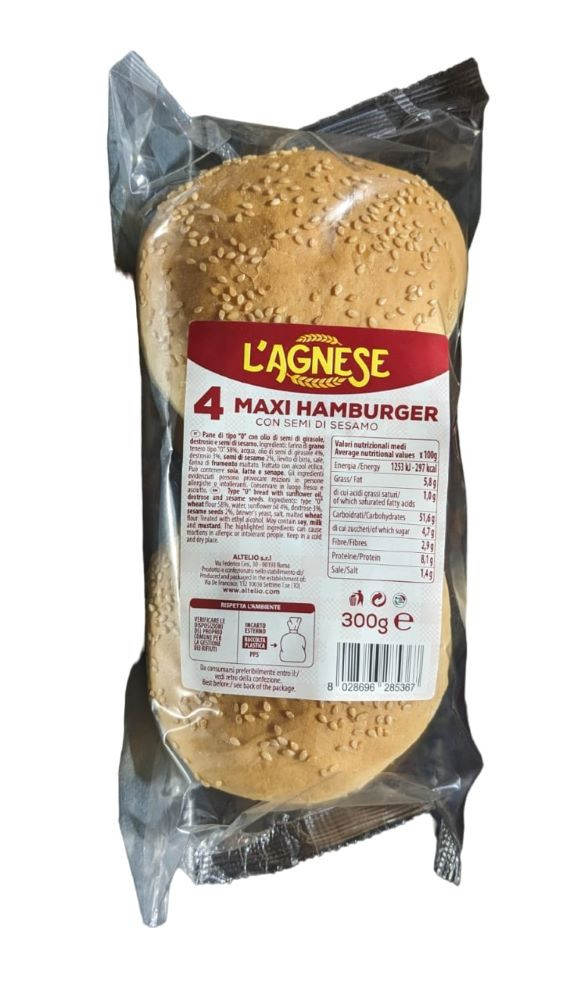 L'AGNESE PANE MAXI PER HAMBURGER CON SEMI DI SESAMO CONFEZIONE DA 4 PANINI 300 GR.