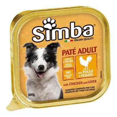 SIMBA DOG PATÉ PER CANI ADULTI CON POLLO E FEGATO COTTO AL VAPORE IN VASCHETTA 300 GR.