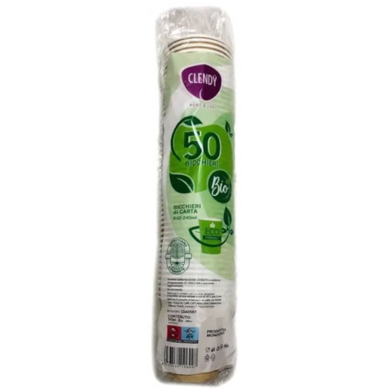 CLENDY BICCHIERINI DA CAFFÈ BIO 50 BICCHIERI DI CARTA
