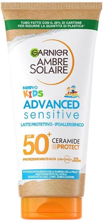 GARNIER AMBRE SOLAIRE KIDS ADVANCED SENSITIVE LATTE PROTETTIVO IPOALLERGENICO SPF 50+ 175 ML.